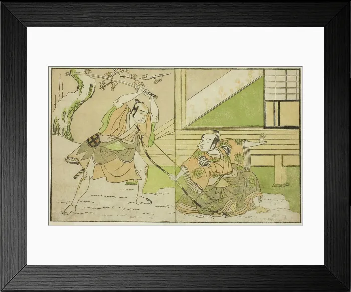Framed Print : The Actors Arashi Sangoro II as Hojo Tokiyori (right), and Otani Hiroji III as Koga Sab... c. 1772. Creator: Shunsho Framed Print : The Actors Arashi Sangoro II as Hojo Tokiyori (right), and Otani Hiroji III as Koga Sab... c. 1772. Creator: Shunsho