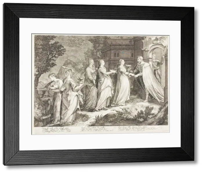 Framed Print : Plate Four, from Five Wise and Five Foolish Virgins, 1606. Creator: Jan Saenredam Framed Print : Plate Four, from Five Wise and Five Foolish Virgins, 1606. Creator: Jan Saenredam