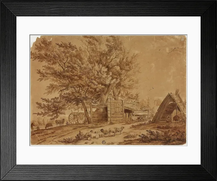 Framed Print : Rustic Scene with Sheep, Sheds, and Spreading Trees, n.d. Creator: Jan van der Meer Framed Print : Rustic Scene with Sheep, Sheds, and Spreading Trees, n.d. Creator: Jan van der Meer