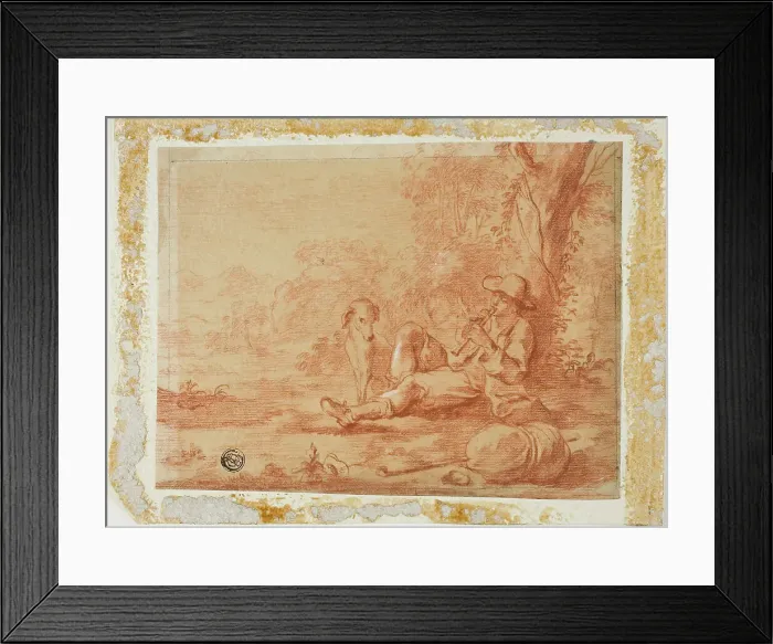 Framed Print : Seated Shepherd Playing the Pipe Under a Tree, n.d. Creator: Unknown Framed Print : Seated Shepherd Playing the Pipe Under a Tree, n.d. Creator: Unknown