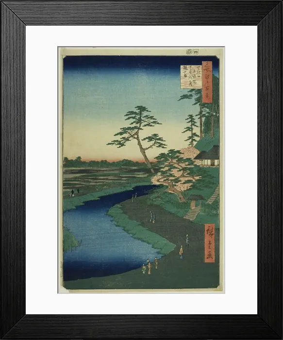 Framed Print : Basho's Hut on Camellia Hill Beside the Aquaduct at Sekiguchi, from the series One Hundred...1857. Creator: Ando Hiroshige. Basho's Hut on Camellia Hill Beside the Aquaduct at Sekiguchi, from the series One Hundred...1857 Framed Print : Basho's Hut on Camellia Hill Beside the Aquaduct at Sekiguchi, from the series One Hundred...1857. Creator: Ando Hiroshige. Basho's Hut on Camellia Hill Beside the Aquaduct at Sekiguchi, from the series One Hundred...1857