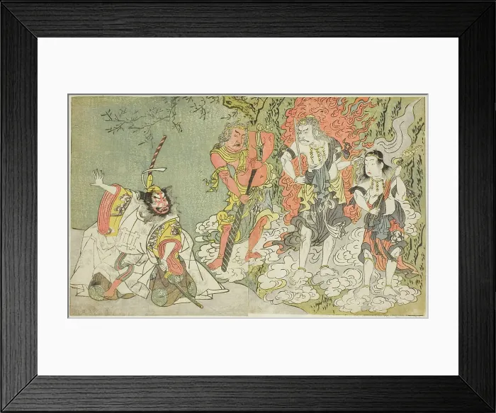 Framed Print : The Actors Sawamura Kijuro I as Ikazuchi Shinno, Prince of Thunder (far left), Ichik... c. 1771 / 72. Creator: Shunsho Framed Print : The Actors Sawamura Kijuro I as Ikazuchi Shinno, Prince of Thunder (far left), Ichik... c. 1771 / 72. Creator: Shunsho