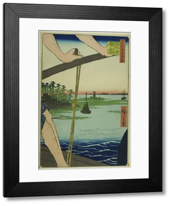 Framed Print : Haneda Ferry and Benten Shrine (Haneda no watashi Benten no yashiro), from the series... 1858. Creator: Ando Hiroshige Framed Print : Haneda Ferry and Benten Shrine (Haneda no watashi Benten no yashiro), from the series... 1858. Creator: Ando Hiroshige