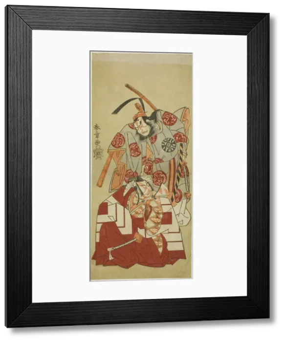 Framed Print : The Actors Ichikawa Danjuro V as Watanabe Kiou Takiguchi (bottom), and Nakamura Nakazo... c. 1770. Creator: Shunsho Framed Print : The Actors Ichikawa Danjuro V as Watanabe Kiou Takiguchi (bottom), and Nakamura Nakazo... c. 1770. Creator: Shunsho