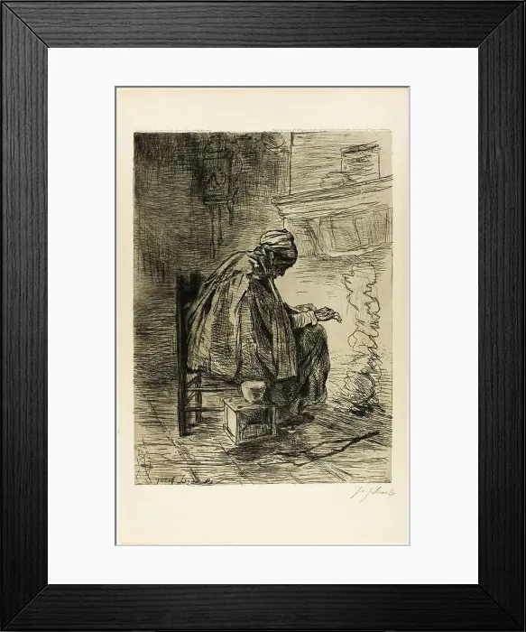 Framed Print : Old Woman Warming her Hands, 1883. Creator: Jozef Israels Framed Print : Old Woman Warming her Hands, 1883. Creator: Jozef Israels