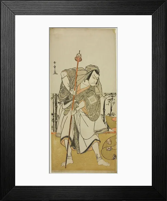 Framed Print : The Actor Ichikawa Danjuro V as Taira no Masakado Disguised as the Pilgrim Junjo in the... c. 1777. Creator: Shunsho Framed Print : The Actor Ichikawa Danjuro V as Taira no Masakado Disguised as the Pilgrim Junjo in the... c. 1777. Creator: Shunsho