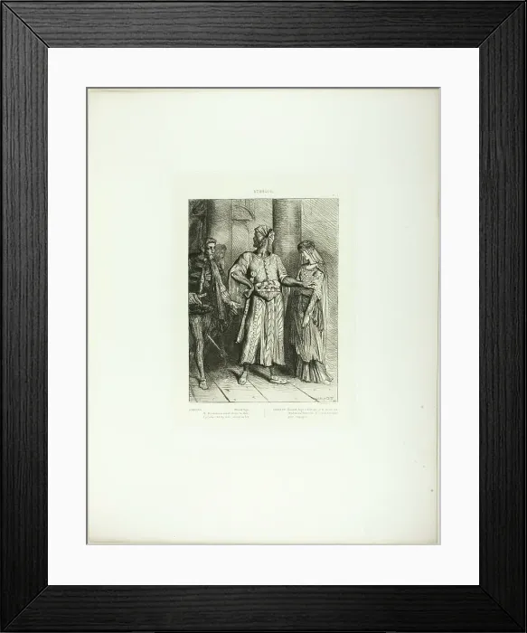 Framed Print : Honest Iago, my Desdemona must I leave to thee, plate four from Othello, 1844. Creator: Theodore Chasseriau Framed Print : Honest Iago, my Desdemona must I leave to thee, plate four from Othello, 1844. Creator: Theodore Chasseriau