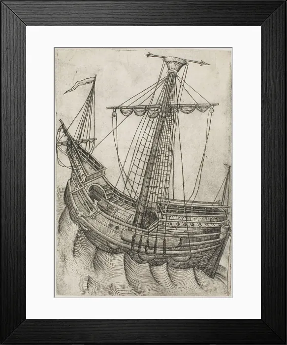 Framed Print : Ship with Sails Furled and Arrow Pointing to the Right, 1475 / 85. Creator: Master W. with the Key Framed Print : Ship with Sails Furled and Arrow Pointing to the Right, 1475 / 85. Creator: Master W. with the Key
