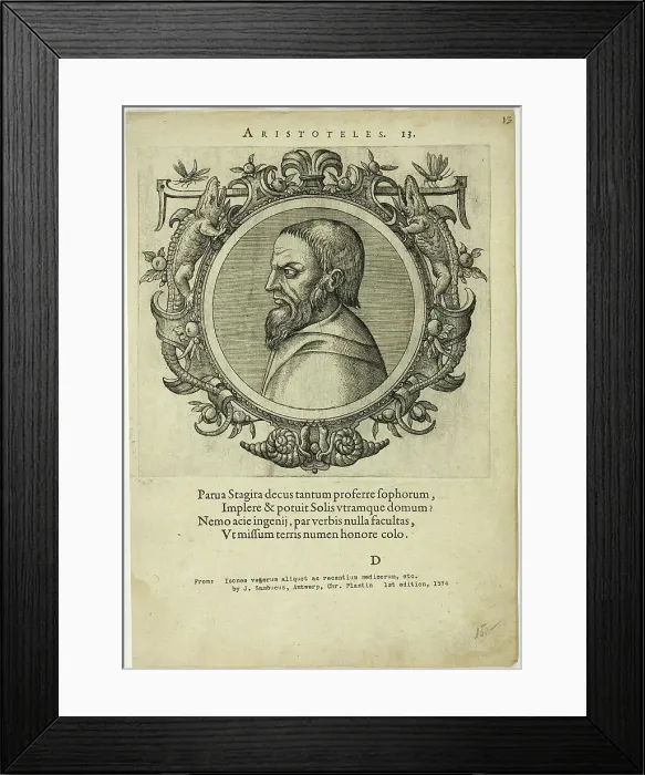 Framed Print : Portrait of Aristoteles, published 1574. Creators: Unknown, Johannes Sambucus Framed Print : Portrait of Aristoteles, published 1574. Creators: Unknown, Johannes Sambucus