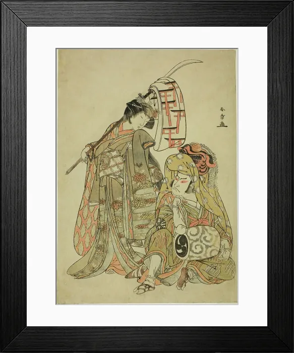 Framed Print : The Actors Nakamura Nakazo I as Onmaya Kisanda Dressed as Kakubei the Lion Dancer (Kaku... c. 1777. Creator: Shunsho) Framed Print : The Actors Nakamura Nakazo I as Onmaya Kisanda Dressed as Kakubei the Lion Dancer (Kaku... c. 1777. Creator: Shunsho)