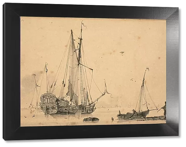 Harbor Scene with Ships and Fisherman, 1698. Creator: Sieuwert van der Meulen