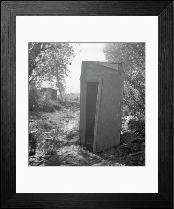 Framed Print : Privy in cotton camp for migratory workers, California, 1936. Creator: Dorothea Lange Framed Print : Privy in cotton camp for migratory workers, California, 1936. Creator: Dorothea Lange