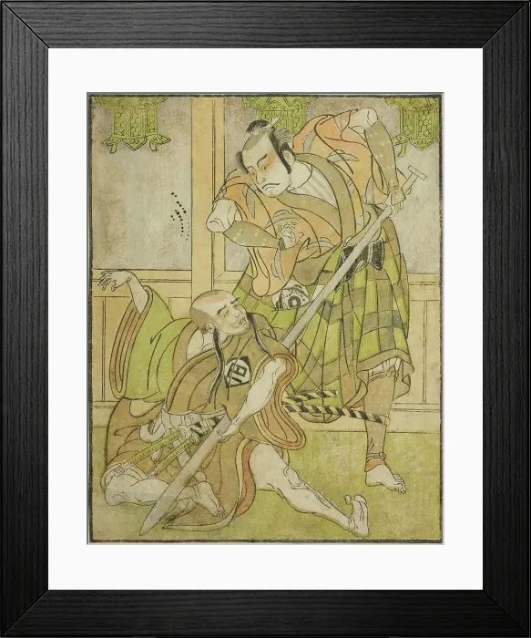 Framed Print : The Actors Kasaya Matakuro II as Nobuyori Disguised as the Yakko Gunnai (right), and Mi... c. 1772. Creator: Shunsho Framed Print : The Actors Kasaya Matakuro II as Nobuyori Disguised as the Yakko Gunnai (right), and Mi... c. 1772. Creator: Shunsho