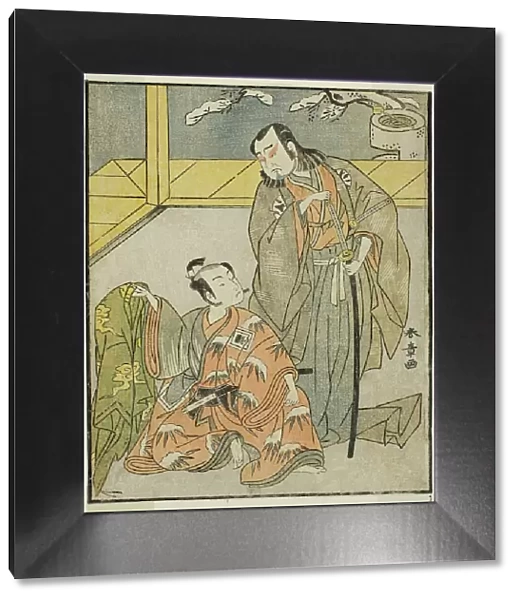 The Actors Nakamura Denkuro II as Suma no Dairyo (right), and Ichikawa Komazo II as... c. 1772. Creator: Shunsho