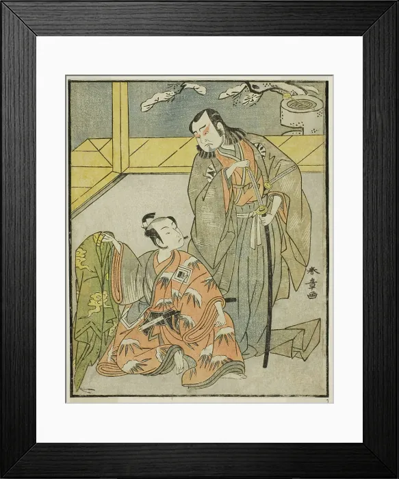 Framed Print : The Actors Nakamura Denkuro II as Suma no Dairyo (right), and Ichikawa Komazo II as... c. 1772. Creator: Shunsho Framed Print : The Actors Nakamura Denkuro II as Suma no Dairyo (right), and Ichikawa Komazo II as... c. 1772. Creator: Shunsho