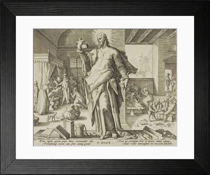 Framed Print : The Physician Considered as God, plate one from Allegories of the Medical Profession. 1587. Creator: Unknown Framed Print : The Physician Considered as God, plate one from Allegories of the Medical Profession. 1587. Creator: Unknown