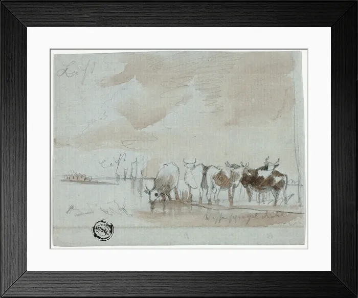 Framed Print : Cattle in Water, 18th century. Creator: Unknown Framed Print : Cattle in Water, 18th century. Creator: Unknown
