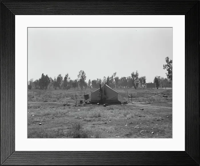 Framed Print : Children of drought refugees camped by highway outside of Fresno, California, 1936. Creator: Dorothea Lange Framed Print : Children of drought refugees camped by highway outside of Fresno, California, 1936. Creator: Dorothea Lange