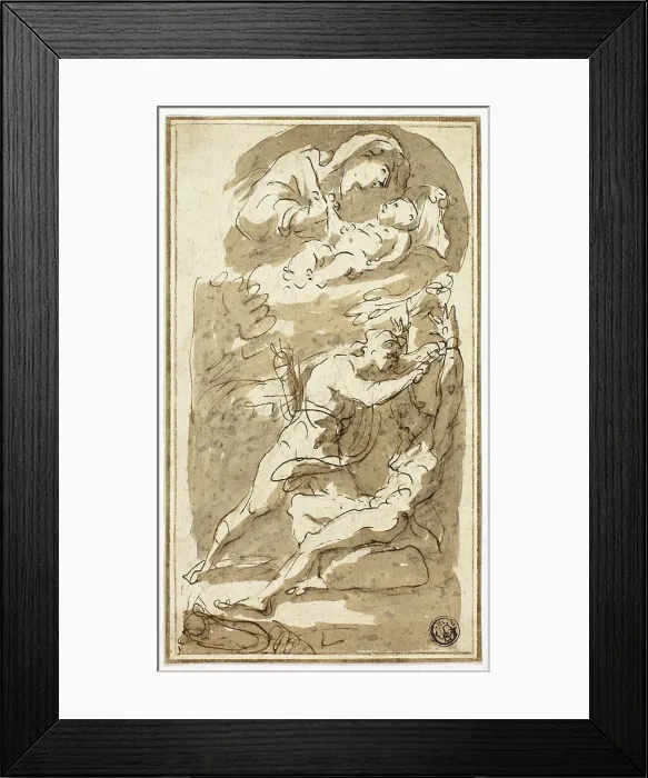 Framed Print : Sketches of Madonna and Child, Flaying of Marsyas, n.d. Creator: Style of Gaspare Diziani Italian, 1689-1767 Framed Print : Sketches of Madonna and Child, Flaying of Marsyas, n.d. Creator: Style of Gaspare Diziani Italian, 1689-1767