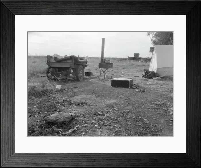 Framed Print : Squatter camp near Shafter, California, 1936. Creator: Dorothea Lange Framed Print : Squatter camp near Shafter, California, 1936. Creator: Dorothea Lange