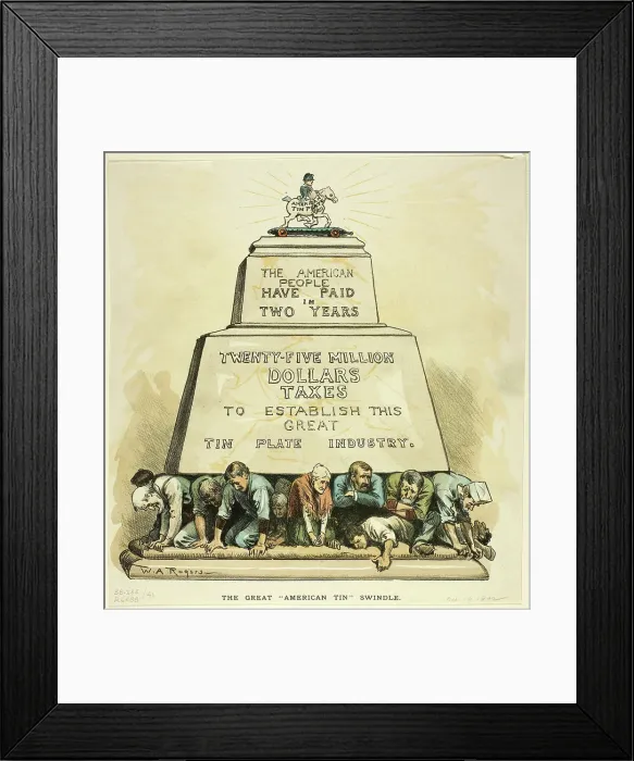 Framed Print : The Great American Tin Swindle, published October 19, 1892. Creator: William Allen Rogers Framed Print : The Great American Tin Swindle, published October 19, 1892. Creator: William Allen Rogers
