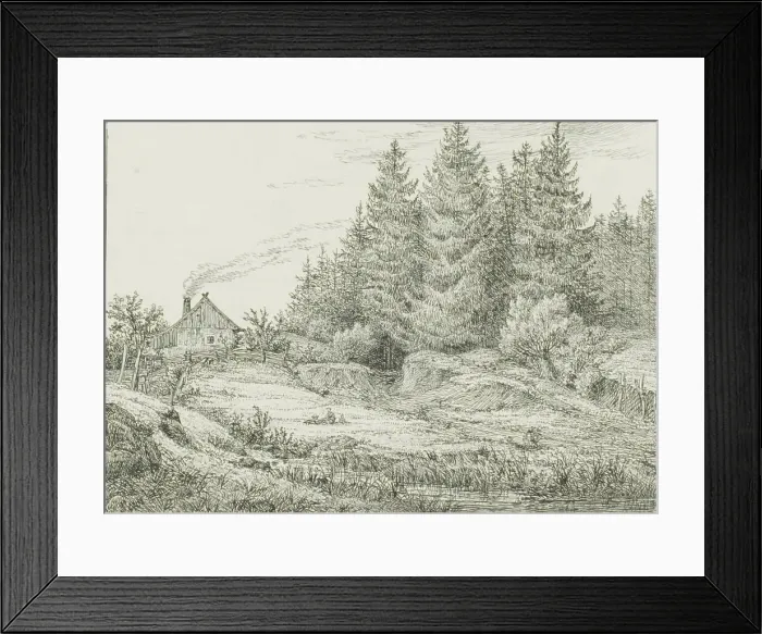 Framed Print : Farmhouse in an Evergreen Forest, 1828. Creator: Johan Christian Dahl Framed Print : Farmhouse in an Evergreen Forest, 1828. Creator: Johan Christian Dahl