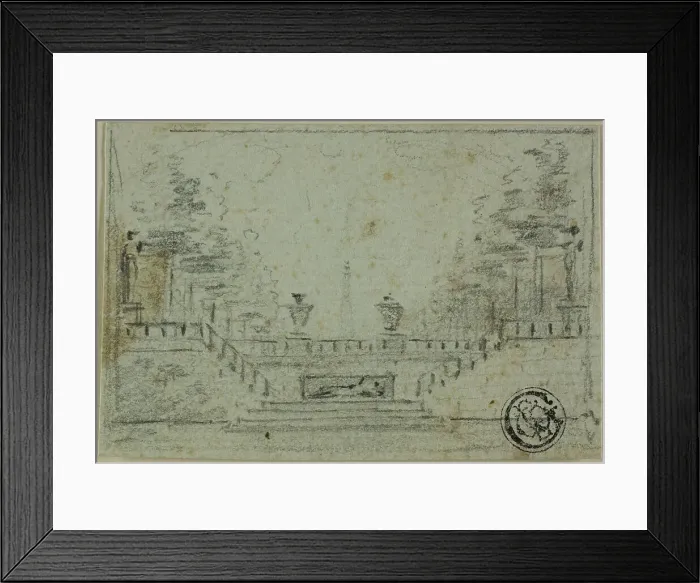 Framed Print : Staircase and Terrace in Formal Garden, n.d. Creator: Domenico Quaglio II Framed Print : Staircase and Terrace in Formal Garden, n.d. Creator: Domenico Quaglio II