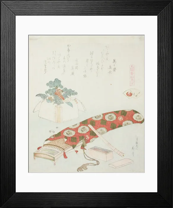 Framed Print : Koto and New Year's Offering, illustration for The Akoya Beach Shell (Akoyagai), from the... 1821. Creator: Hokusai Framed Print : Koto and New Year's Offering, illustration for The Akoya Beach Shell (Akoyagai), from the... 1821. Creator: Hokusai