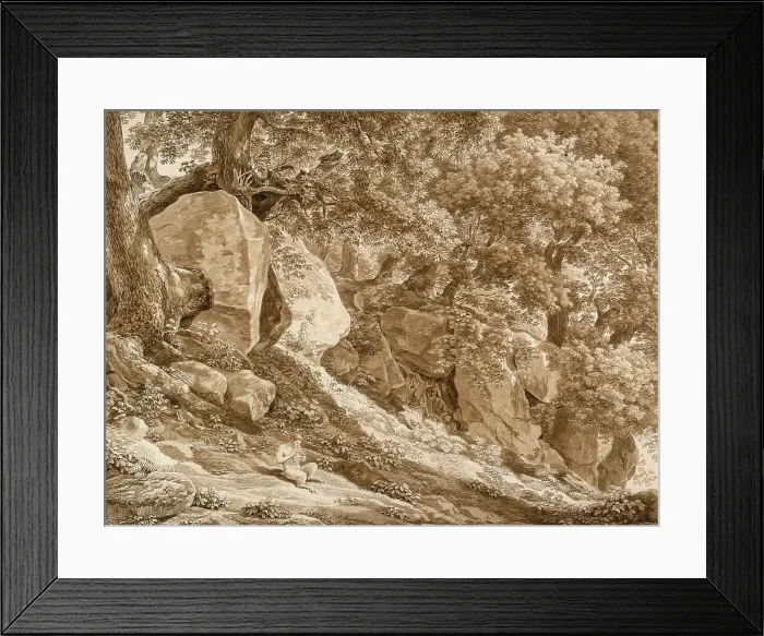 Framed Print : Rocky Landscape with Pan Playing His Flute (In the Park of the Villa Chigi, Ariccia), 1808. Creator: Johann Christian Reinhart Framed Print : Rocky Landscape with Pan Playing His Flute (In the Park of the Villa Chigi, Ariccia), 1808. Creator: Johann Christian Reinhart
