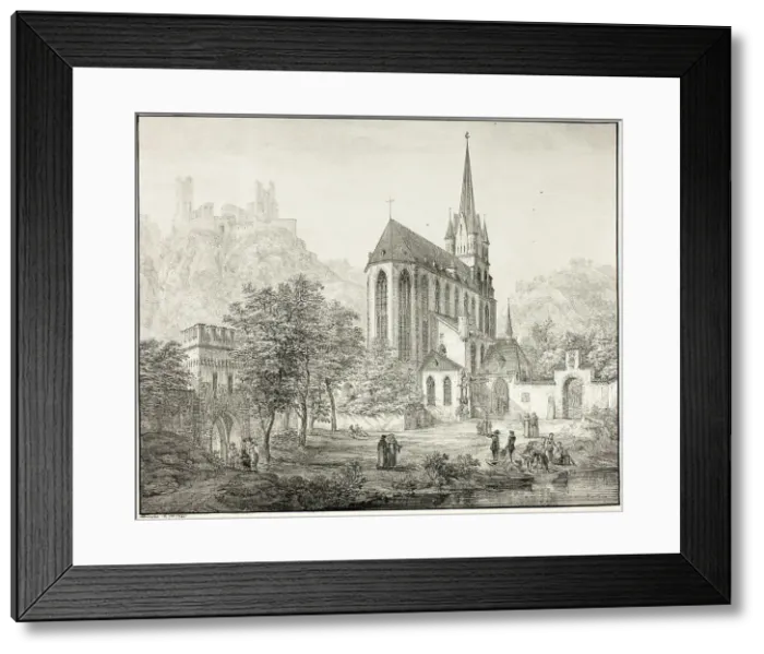 Framed Print : Collegiate Church of Our Lady, with Castle Schoenberg at Oberwesel on the Rhine, 1822. Creator: Domenico Quaglio II Framed Print : Collegiate Church of Our Lady, with Castle Schoenberg at Oberwesel on the Rhine, 1822. Creator: Domenico Quaglio II