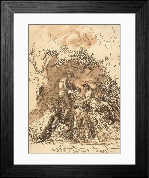 Framed Print : Young Girls at a Fountain (recto); Fragment of Sketch of Legs (verso), 1790-1799 (recto); 1781 / 1847 Creator: Johann Christian Reinhart Framed Print : Young Girls at a Fountain (recto); Fragment of Sketch of Legs (verso), 1790-1799 (recto); 1781 / 1847 Creator: Johann Christian Reinhart
