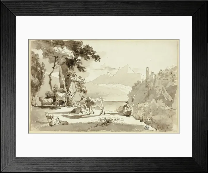 Framed Print : Pastural Landscape with Woman Spinning, n.d. Creator: Juan Cristobal Framed Print : Pastural Landscape with Woman Spinning, n.d. Creator: Juan Cristobal