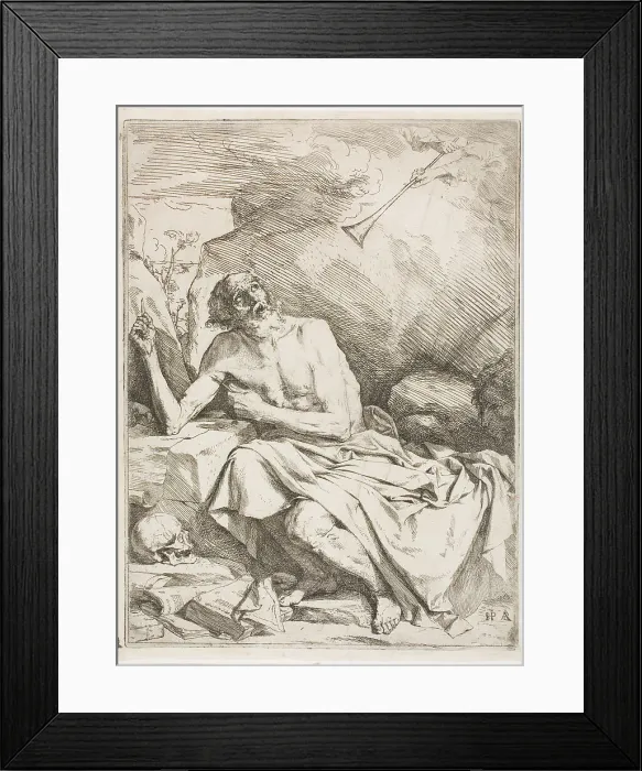 Framed Print : St. Jerome Hearing the Trumpet of the Last Judgment, 1621. Creator: Jusepe de Ribera Framed Print : St. Jerome Hearing the Trumpet of the Last Judgment, 1621. Creator: Jusepe de Ribera