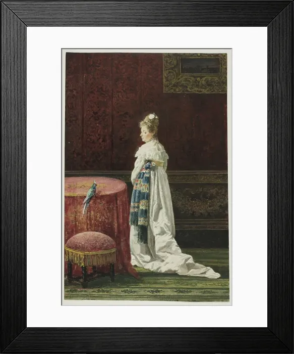 Framed Print : Woman with a Green Parrot, 1850 / 1880. Creator: Joaquin Agrasot y Juan Framed Print : Woman with a Green Parrot, 1850 / 1880. Creator: Joaquin Agrasot y Juan