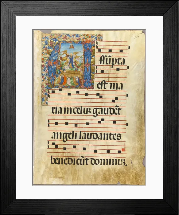 Framed Print : The Assumption of the Virgin in a Historiated Initial from a Gradual, c.1500. Creator: Unknown Framed Print : The Assumption of the Virgin in a Historiated Initial from a Gradual, c.1500. Creator: Unknown