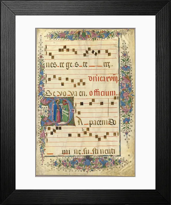 Framed Print : Page from a Choirbook with Christ and a Pharisee in a Historiated Initial D, 1430 / 90. Creator: Master of the Cypresses. Page from a Choirbook with Christ and a Pharisee in a Historiated Initial D, 1430 / 90 Framed Print : Page from a Choirbook with Christ and a Pharisee in a Historiated Initial D, 1430 / 90. Creator: Master of the Cypresses. Page from a Choirbook with Christ and a Pharisee in a Historiated Initial D, 1430 / 90