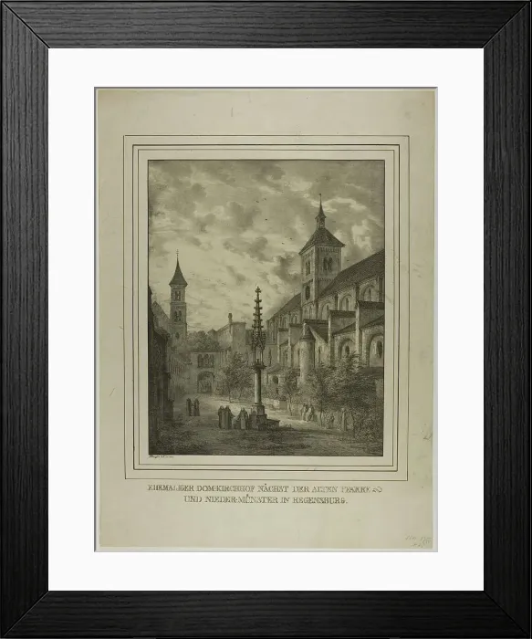 Framed Print : Former Cathedral Churchyard near the Old Rectory and Minster in Regensberg, 1818. Creator: Domenico Quaglio II Framed Print : Former Cathedral Churchyard near the Old Rectory and Minster in Regensberg, 1818. Creator: Domenico Quaglio II
