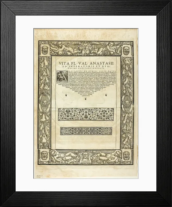 Framed Print : Decorative Border (recto) and Portrait of Emporer Anastasius (verso), plate nine...1937. Creators: Hans Rudolf Manuel Deutsch, Max Geisberg, Peter Flotner Framed Print : Decorative Border (recto) and Portrait of Emporer Anastasius (verso), plate nine...1937. Creators: Hans Rudolf Manuel Deutsch, Max Geisberg, Peter Flotner
