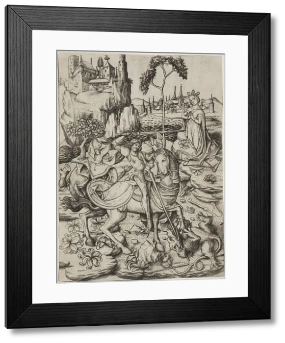 Framed Print : Saint George with the Stork's Nest, c. 1450. Creator: Master ES Framed Print : Saint George with the Stork's Nest, c. 1450. Creator: Master ES