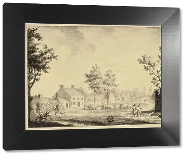 Hunters and Herd of Cattle Outside Country Estate, 18th century. Creator: Ralph Bullock