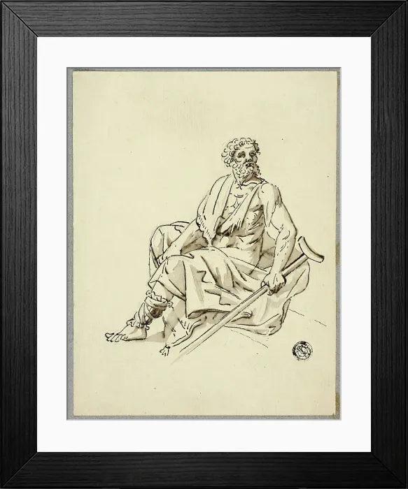 Framed Print : Seated Old Man with Crutch, n.d. Creator: Hans Heinrich Meyer Framed Print : Seated Old Man with Crutch, n.d. Creator: Hans Heinrich Meyer