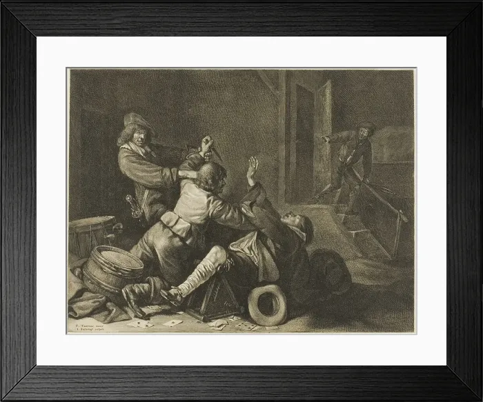 Framed Print : Three Men Struggling in an Interior, n.d. Creator: Jonas Suyderhoef Framed Print : Three Men Struggling in an Interior, n.d. Creator: Jonas Suyderhoef