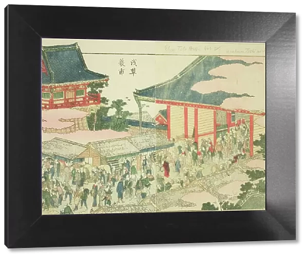 The End-of-year Market at Asakusa (Asakusa mino ichi), from the illustrated book 'Pictu... c. 1802. Creator: Hokusai. The End-of-year Market at Asakusa (Asakusa mino ichi), from the illustrated book 'Pictu... c. 1802. Creator: Hokusai