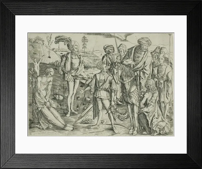 Framed Print : The King's Sons Shooting Their Father's Corpse, c. 1500, printed. Creator: Master MZ Framed Print : The King's Sons Shooting Their Father's Corpse, c. 1500, printed. Creator: Master MZ