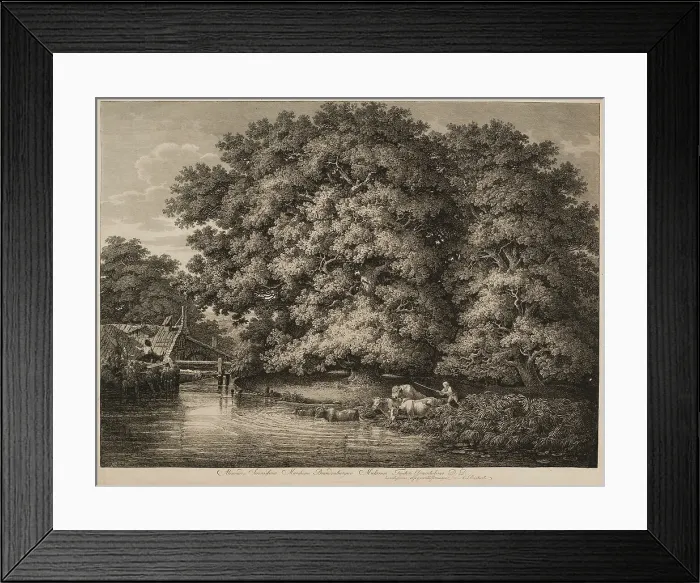 Framed Print : A Farmer Driving his Cattle into the Water, 1780. Creator: Johann Christian Reinhart Framed Print : A Farmer Driving his Cattle into the Water, 1780. Creator: Johann Christian Reinhart