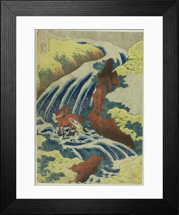 Framed Print : Yoshitsune's Horse-washing Falls at Yoshino in Yamato Province (Washu Yoshino Yoshitsun... c. 1833. Creator: Hokusai) Framed Print : Yoshitsune's Horse-washing Falls at Yoshino in Yamato Province (Washu Yoshino Yoshitsun... c. 1833. Creator: Hokusai)