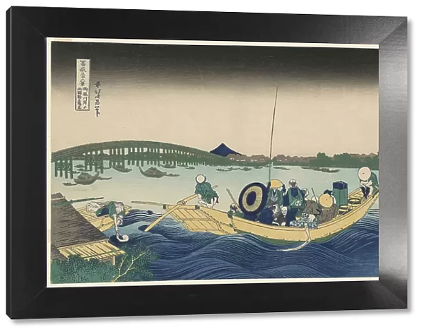Fuji from Ommayagashi with Twilight over Ryogoku Bridge (Ommayagashi yori ryogokubas... c. 1830 / 33. Creator: Hokusai)
