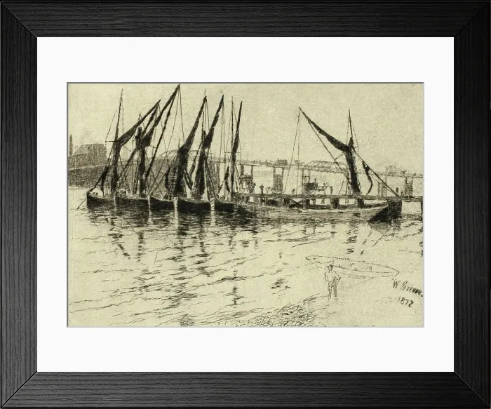 Framed Print : Coal Barges Unloading (recto); Sketch of a Building (verso), 1872 (recto); n.d. (verso). Creator: Walter Greaves Framed Print : Coal Barges Unloading (recto); Sketch of a Building (verso), 1872 (recto); n.d. (verso). Creator: Walter Greaves