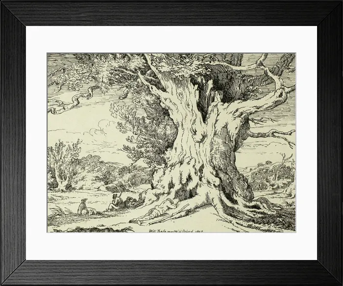 Framed Print : Resting, Men and Dogs Under a Big Tree, from the first issue of Specimens of... 1802, pub 1803. Creator: William Alfred Delamotte Framed Print : Resting, Men and Dogs Under a Big Tree, from the first issue of Specimens of... 1802, pub 1803. Creator: William Alfred Delamotte