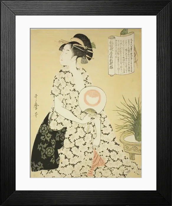 Framed Print : Beauty Wearing a Summer Kimono, from the series New Patterns of Brocade Woven in... c. 1796 / 98. Creator: Kitagawa Utamaro. Beauty Wearing a Summer Kimono, from the series New Patterns of Brocade Woven in... c. 1796 / 98 Framed Print : Beauty Wearing a Summer Kimono, from the series New Patterns of Brocade Woven in... c. 1796 / 98. Creator: Kitagawa Utamaro. Beauty Wearing a Summer Kimono, from the series New Patterns of Brocade Woven in... c. 1796 / 98